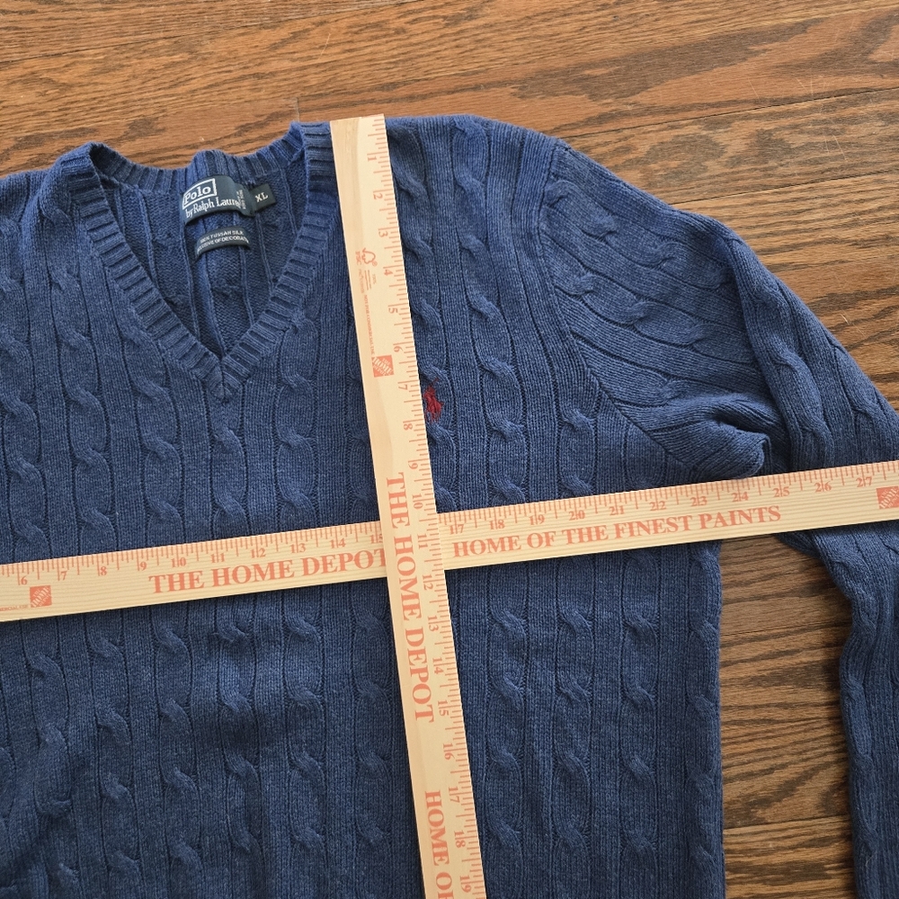 POLO Ralph Lauren 100% Tussah Silk Cable Knit Mens Sweater Sz XL Like New - Picture 7 of 8